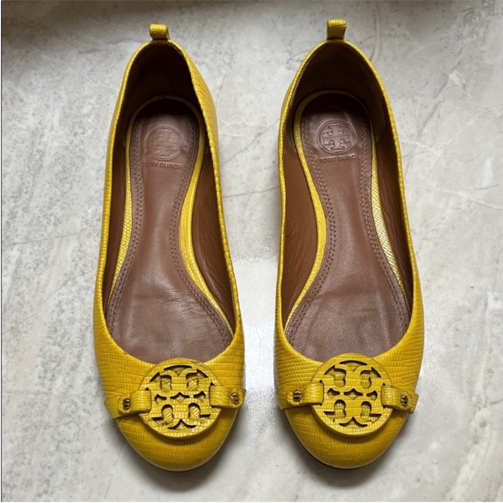 Tory Burch | Women’s Size 7.5 Mini Miller Reptile Mustard Yellow Ballet Flats